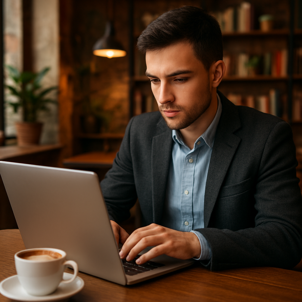 Working professional in cozy cafe corner